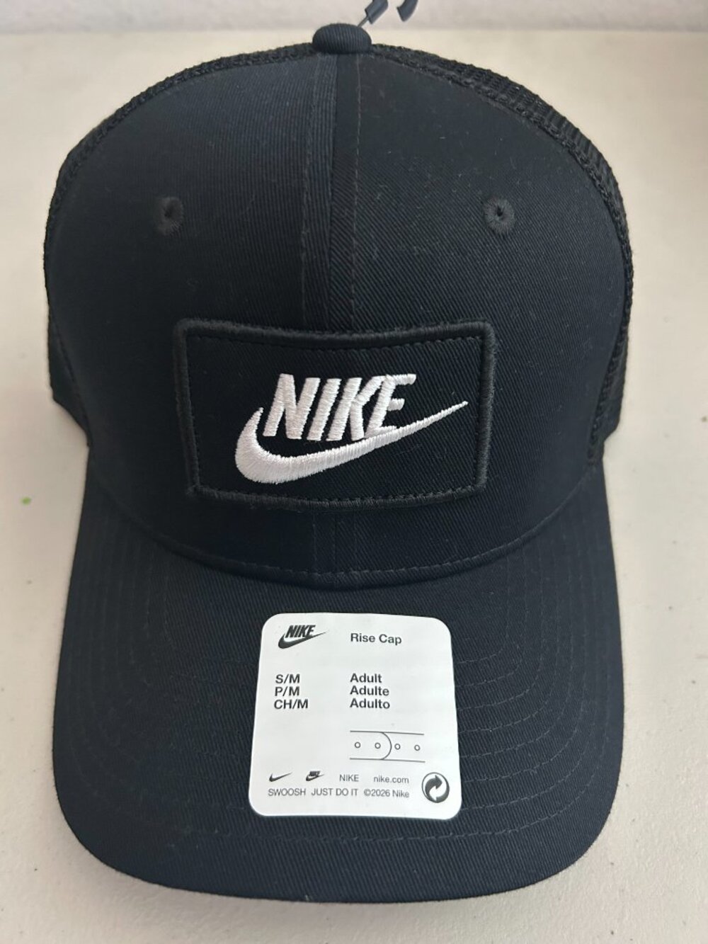 NIKE RISE CAP SNAPBACK TRUCKER HAT BLACK-WHITE FV5543-010 size S/M, M/L, L/XL